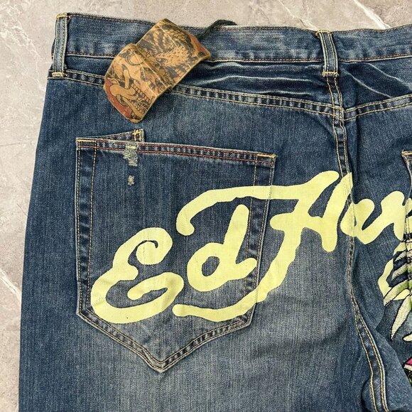 Vintage Ed Hardy Jeans Mens 48x34 Dead Stock Baggy Christian Audigier y2k Skull - Picture 10 of 16